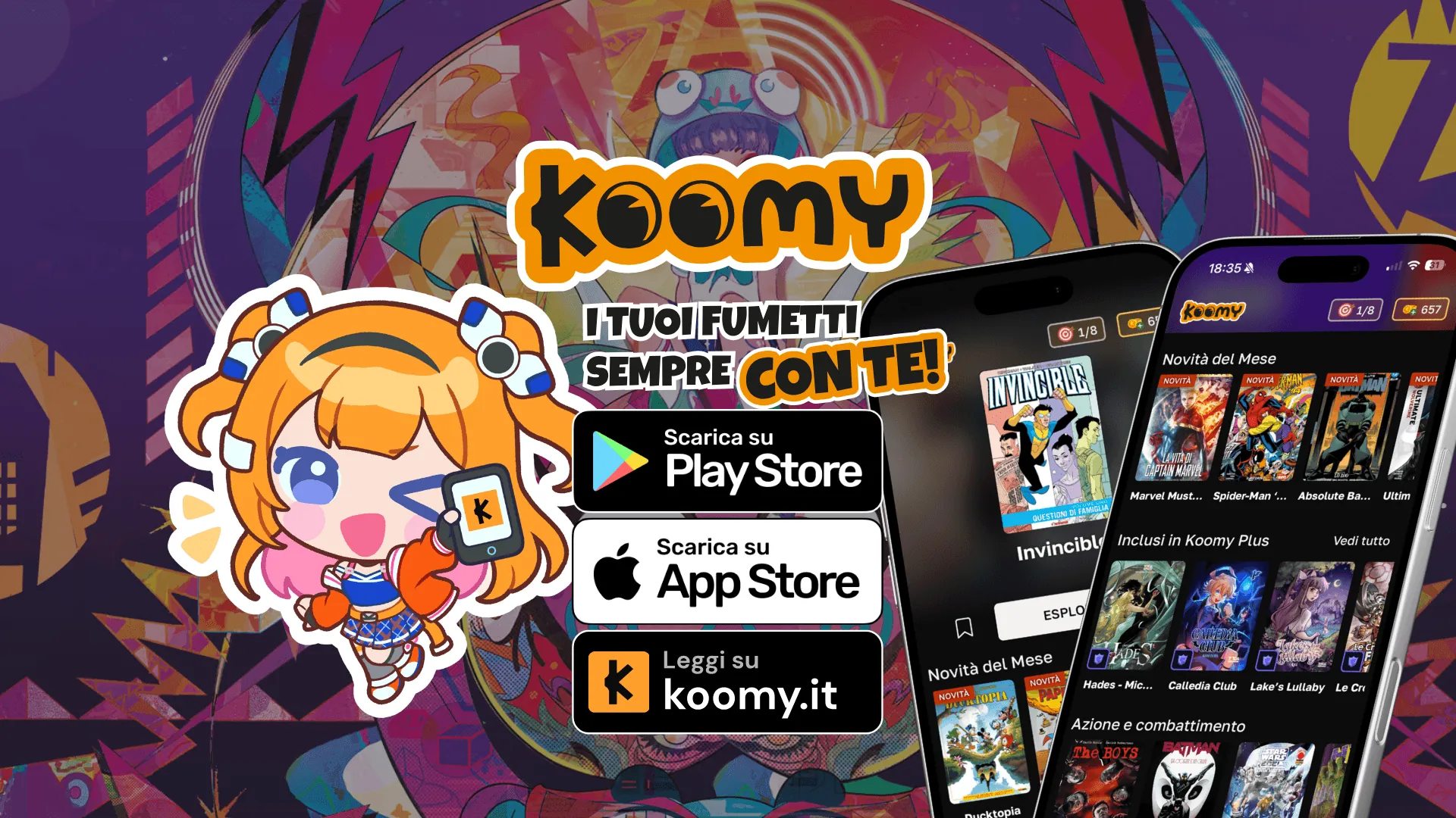 Scarica l'app Koomy su App Store, Google Play o leggi su www.koomy.it - I tuoi fumetti sempre con te al Comicon Bergamo 2026