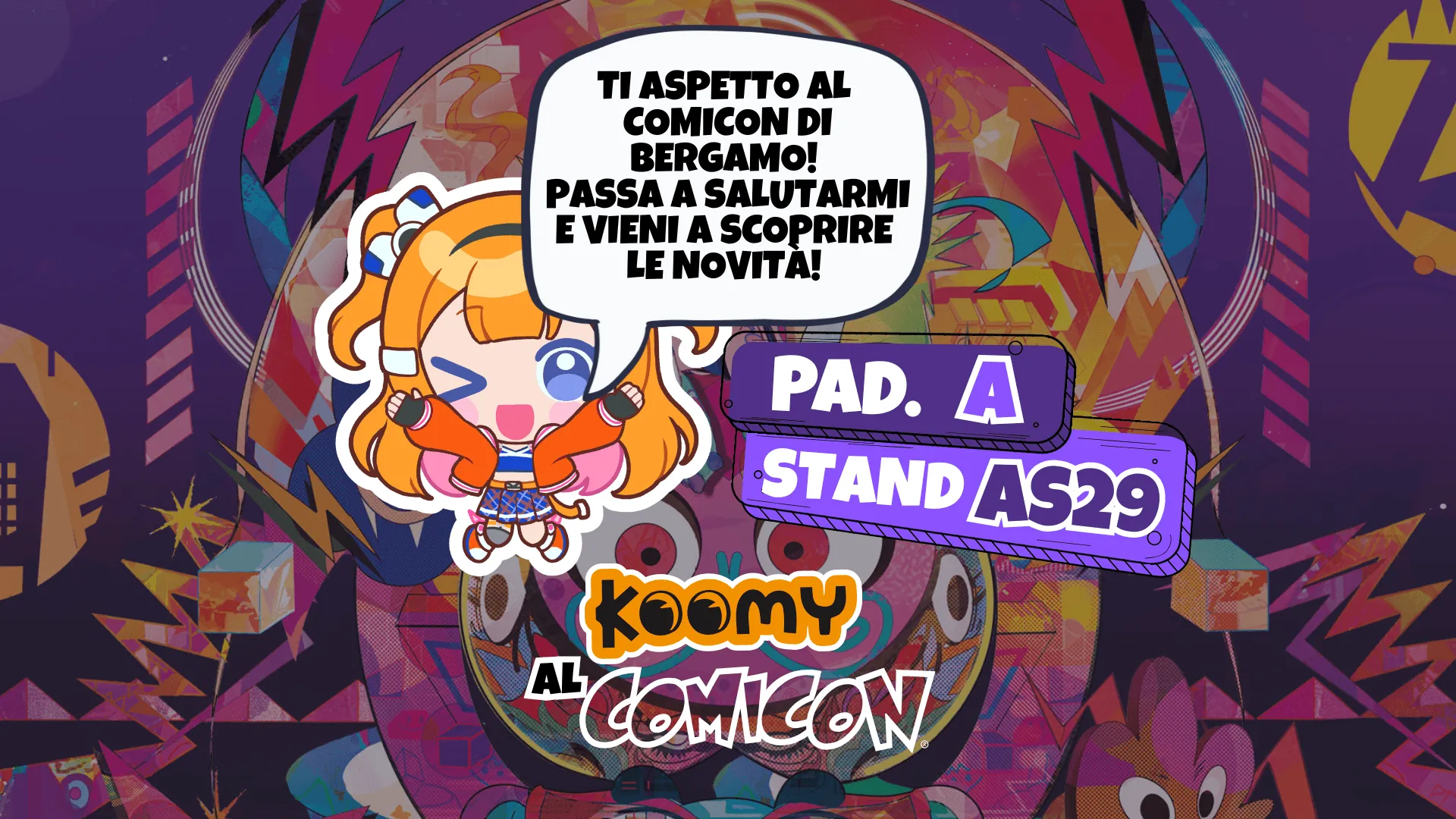 Koomy Comicon Bergamo 2026 - Passa allo stand AS29 Padiglione A e riscatta il codice promo esclusivo